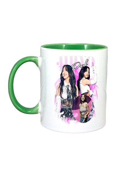 INOVATIX Εξατομικευμένη Λευκή Κούπα, Λουράκι Jihyo, Πράσινη Λαβή και Εσωτερικό, ®. 330ml