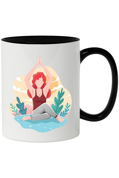 INOVATIX Personalized white mug, Yoga, Sport, Nature, Mountain, with Black Handle, INOVATIX®. 330ml
