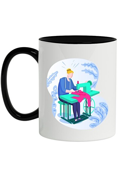 INOVATIX Εξατομικευμένη λευκή κούπα, Ραπτομηχανή, Ρούχα, με μαύρη λαβή, INOVA...