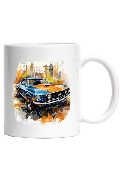 INOVATIX Cana alba personalizata, Masina, Ford Mustang, Retro, Vintage, Vopse...
