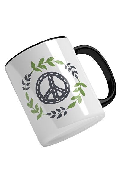 INOVATIX Cana alba personalizata, Simbol Peace, Frunze Verzi In Cerc, Pace, M...