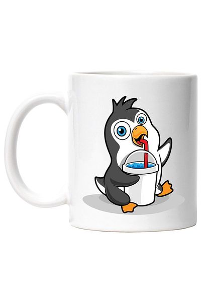 INOVATIX Personalized white mug, Penguin, Glass, Straw, Drink, Slushie, Animal, INOVATIX®. 330ml