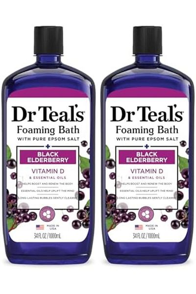 Dr Teals Dr Teal's Foaming Bath with Pure Epsom Salt, Black Elderberry with Vitamin D, 34 fl oz (Pack of 2)