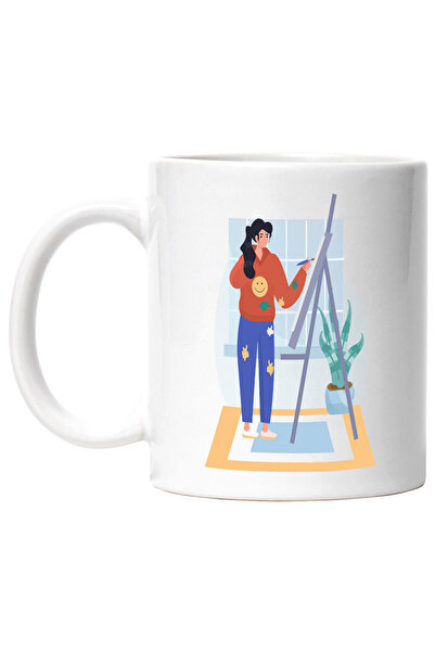 INOVATIX Cana alba personalizata, Sevalet, Pictura, Pensula, Artist, Covor, I...