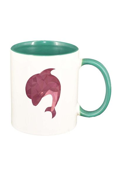 INOVATIX Personalized white mug, Colorful Dolphin, green interior, D990, INOVATIX®. 330ml
