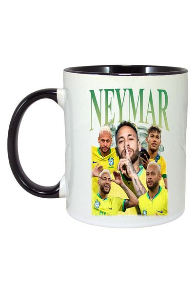 INOVATIX Personalized White Mug, Neymar Brasil Goal Best, Black Handle and Interior, ®. 330ml
