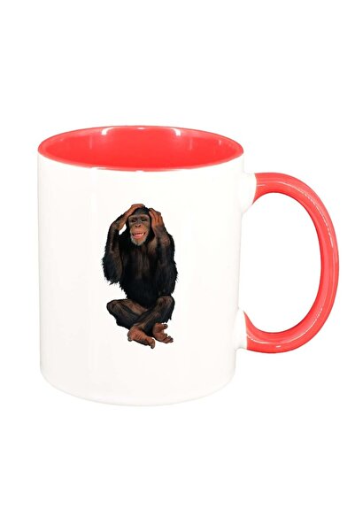 INOVATIX Cana alba personalizata, Maimuta, interior rosu, D203, INOVATIX®. 330ml