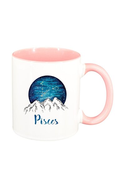 INOVATIX Персонализирана бяла чаша, Зодия, Риби, розова вътрешност, D1387, IN...