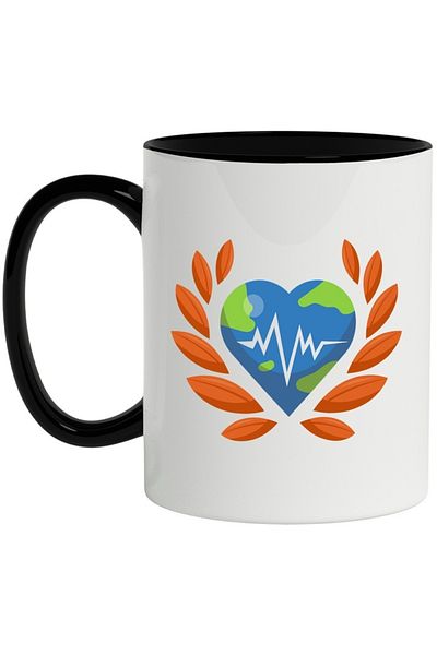 INOVATIX Personalized white mug, Cardio, Heart, Leaves, Planet, with Black Handle, INOVATIX®. 330ml