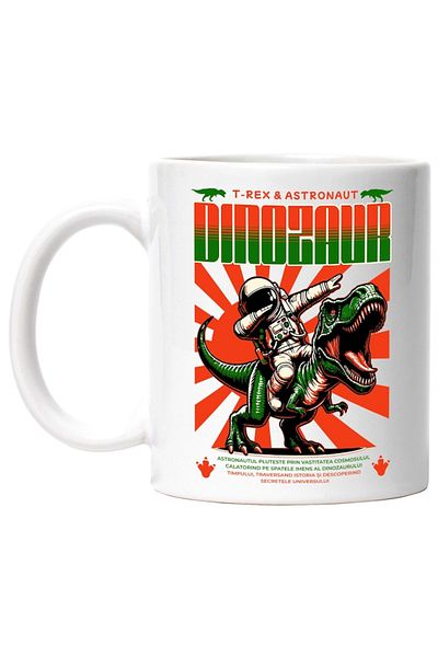 INOVATIX Personalized white mug, Astronaut on T-Rex Dinosaur, INOVATIX®. 330ml
