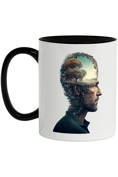 INOVATIX Personalized white mug, Portrait, Abstract, Park, Tree, Mind, with Black Handle, INOVATIX®. 330ml