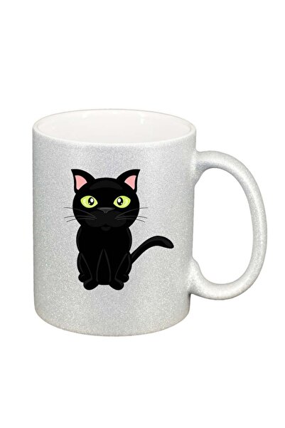 INOVATIX Cana alba personalizata, Cat, argintiu sidefata glitter, D424, INOVA...