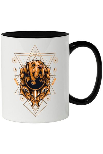 INOVATIX Personalized white mug, Dog, Abstract, Geometric, Portrait, with Black Handle, INOVATIX®. 330ml