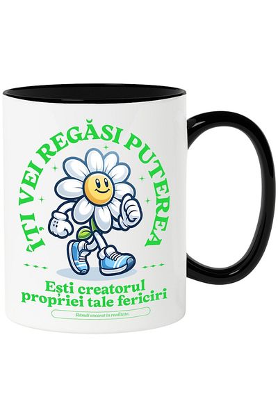 INOVATIX Personalized white mug, Flower - You Will Find Your Strength, with Black Handle, INOVATIX®. 330ml