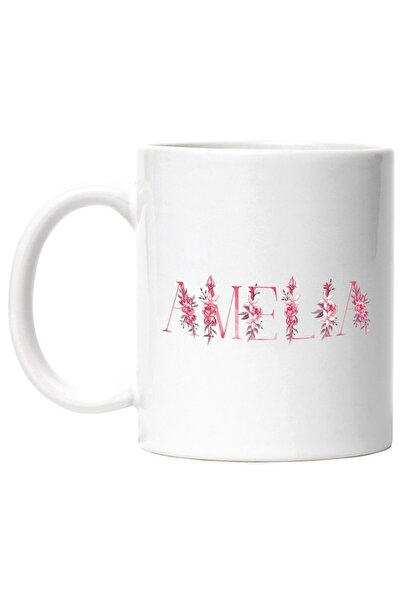 INOVATIX Cana alba personalizata, Numele Amelia, Floral, Colorat, Creativ, Fr...