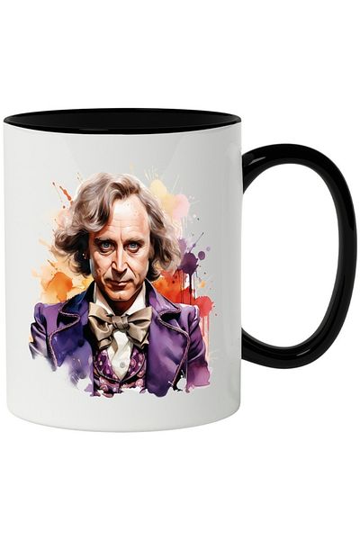 INOVATIX Personalized white mug, Willy Wonka, Character, Gene Wilder, Movie, with Black Handle, INOVATIX®. 330ml