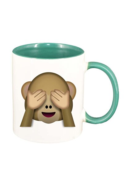 INOVATIX Персонализирана бяла чаша, Емоджи маймунка, зелена вътрешност, D26, ...