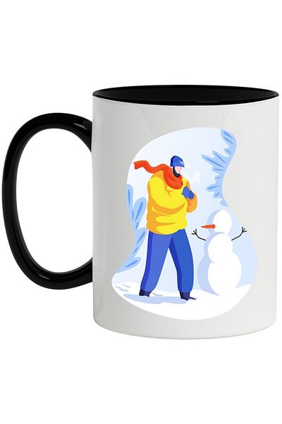 INOVATIX Personalized white mug, Snowman, Scarf, Winter, Gloves, with Black Handle, INOVATIX®. 330ml