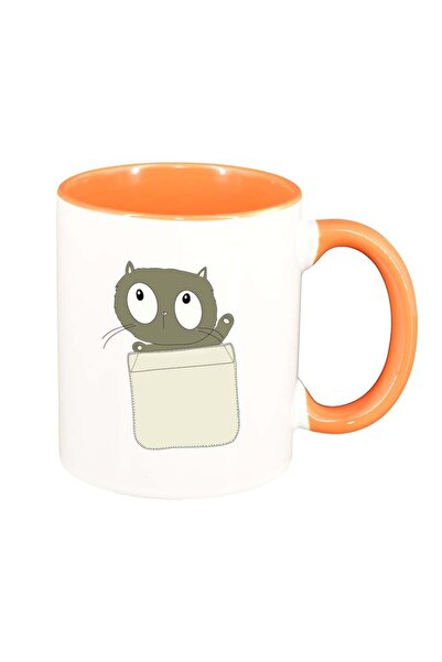 INOVATIX Εξατομικευμένη λευκή κούπα, Ζωγραφισμένη Γάτα, πορτοκαλί εσωτερικό, ...