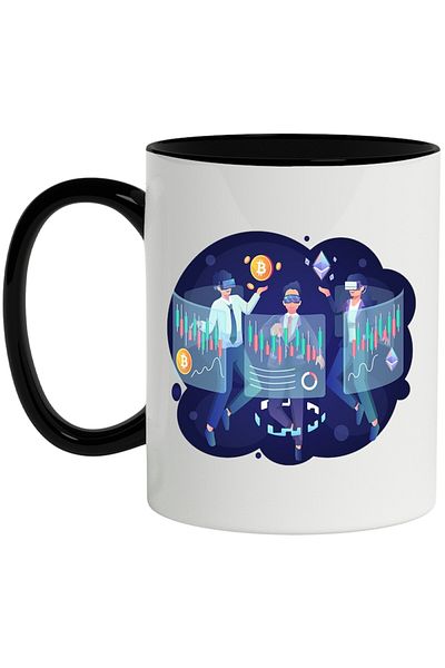 INOVATIX Personalized white mug, Space, VR, Bitcoin, Crypto, Investments, with Black Handle, INOVATIX®. 330ml