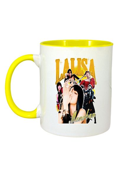 INOVATIX Personalized White Mug, Lalisa Band, Yellow Handle and Interior, ®. 330ml