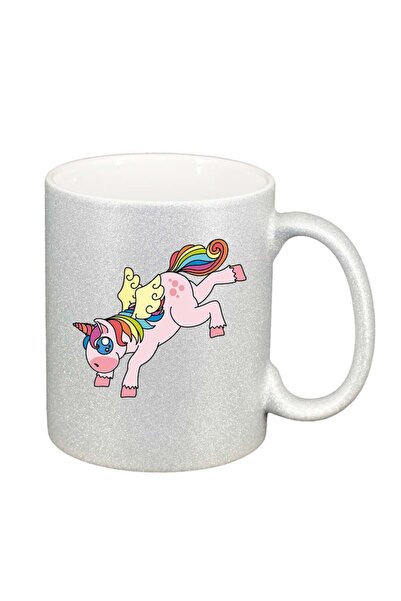 INOVATIX Cana alba personalizata, Unicorn, argintiu sidefata glitter, D971, I...