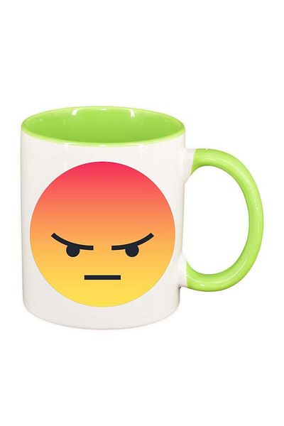 INOVATIX Personalized white mug, Angry Emoji, light green interior, D29, INOVATIX®. 330ml