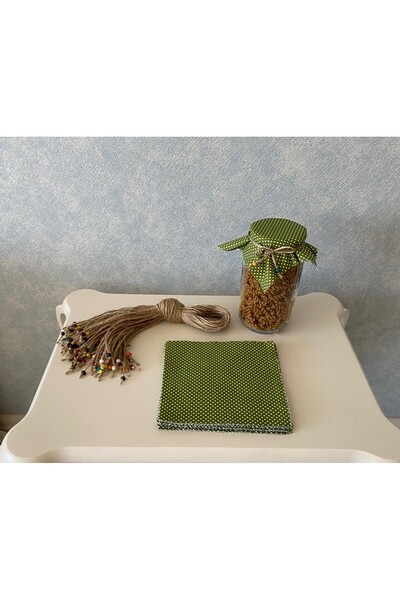 AdaEsintisi 50 Adet Yeşil Puantiyeli Kavanoz Kapağı Kumaşı (Örtüsü) Ve Boncuk...