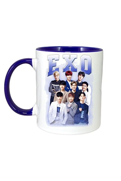 INOVATIX Cana Alba Personalizata, Formatia/trupa Exo 9, Maner Si Interior Albastru, ®. 330ml