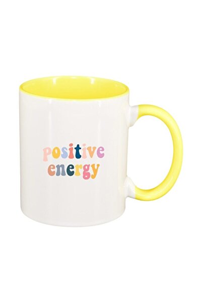 INOVATIX Cana alba personalizata, mesaj Positive Energy, interior galben, D14...