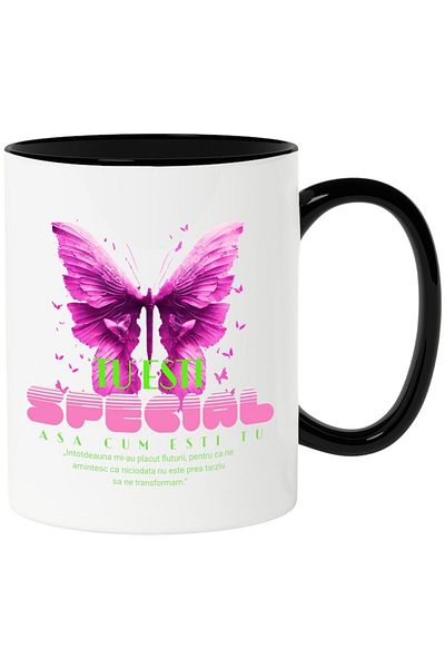 INOVATIX Personalized white mug, You Are Special Just As You Are - Butterfly, with Black Handle, INOVATIX®. 330ml