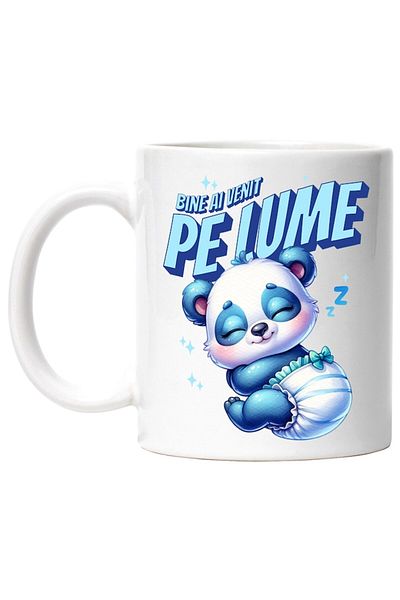 INOVATIX Personalized white mug, Baby Panda Bear With Diaper Welcome to the World Baby, INOVATIX®. 330ml