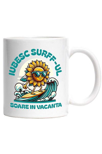 INOVATIX Cana alba personalizata, soare pe placa de surff, vara, vacanta, INOVATIX®. 330ml