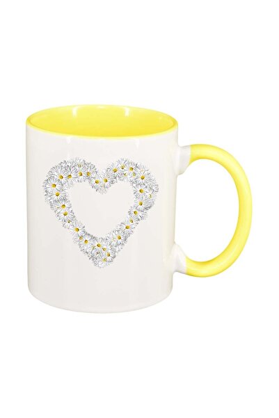 INOVATIX Cana alba personalizata, Flowery Heart, interior galben, D1008, INOV...