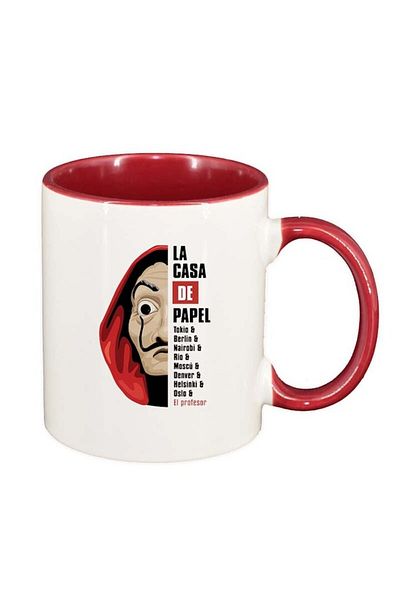 INOVATIX Personalized white mug, La Casa De Papel, dark red interior, D1306, INOVATIX®. 330ml