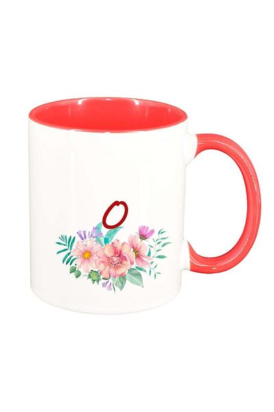 INOVATIX Personalized white mug, Flowers with alphabet, dark red interior, D947, INOVATIX®. 330ml