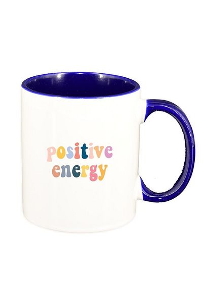INOVATIX Cana alba personalizata, mesaj Positive Energy, interior albastru inchis, D1423, INOVATIX®. 330ml