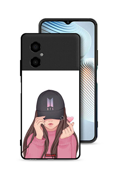 Tolwak Xiaomi Poco M4 5G Protective Case Cover Girl Making Snap