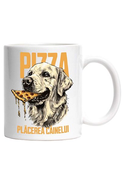 INOVATIX Personalized white mug, Dog with pizza slice, DOG'S PLEASURE, INOVATIX®. 330ml