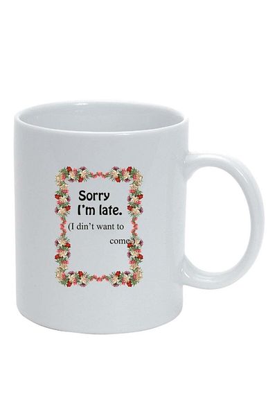 INOVATIX Personalized white mug, Flowers, Sorry I`m late..., white, D1055, INOVATIX®. 330ml