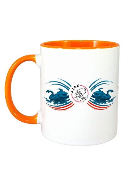 INOVATIX Персонализирана бяла чаша, Ajax Amsterdam, оранжева дръжка и вътрешн...