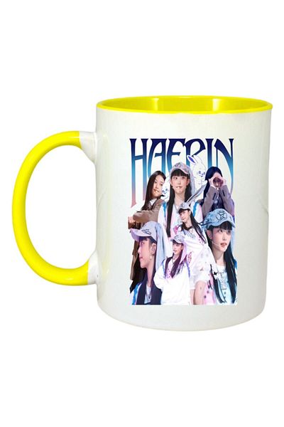 INOVATIX Personalized White Mug, Haerin Band, Yellow Handle and Interior, ®. 330ml