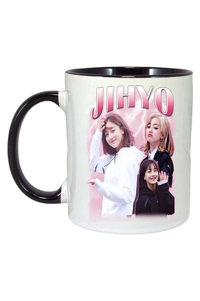 INOVATIX Personalized White Mug, Band Jihyo 3, Black Handle and Interior, ®. 330ml