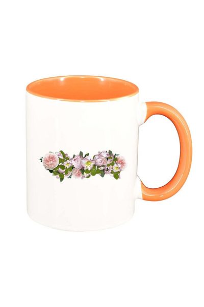 INOVATIX Personalized white mug, Flowers, orange interior, D993, INOVATIX®. 330ml