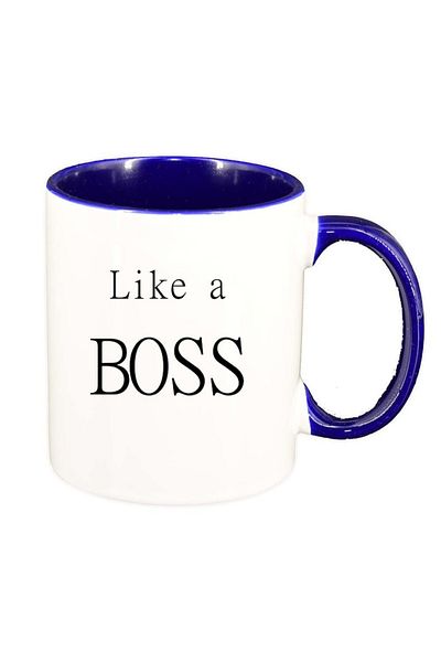 INOVATIX Personalized white mug, Boss, dark blue interior, D249, INOVATIX®. 330ml