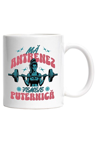 INOVATIX Cana alba personalizata, Femeie ridicand bara cu greutati sport gym,...