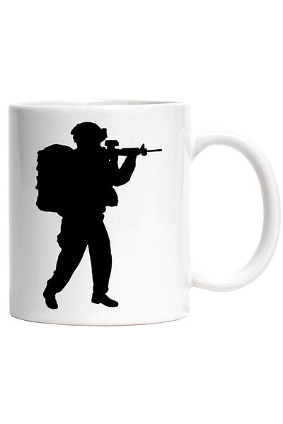 INOVATIX Personalized white mug, a soldier aiming with a gun - battle war, INOVATIX®. 330ml