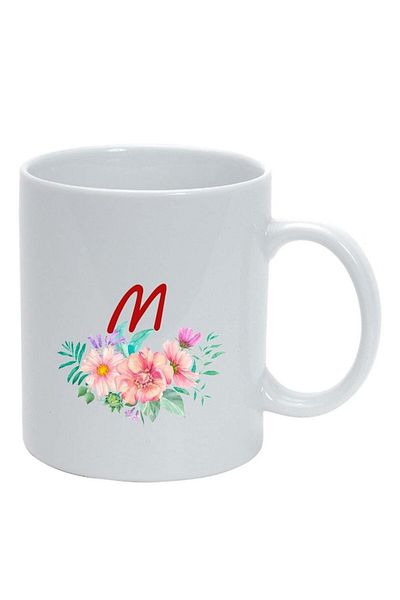 INOVATIX Personalized white mug, Flowers with alphabet, white, D945, INOVATIX®. 330ml