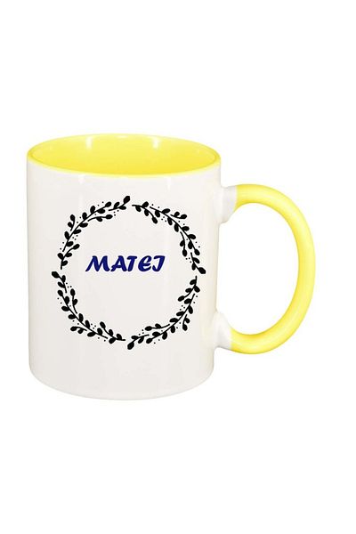 INOVATIX Personalized white mug, Name, yellow interior, D1090, INOVATIX®. 330ml