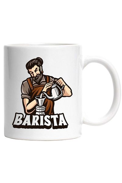 INOVATIX Personalized white mug, Barista, Kettle, Beard, Cafe, Apron, Hipster, INOVATIX®. 330ml